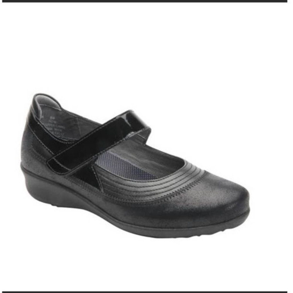 DREW Genoa black leather orthopedic Mary Jane comfort shoes hook loop size 8